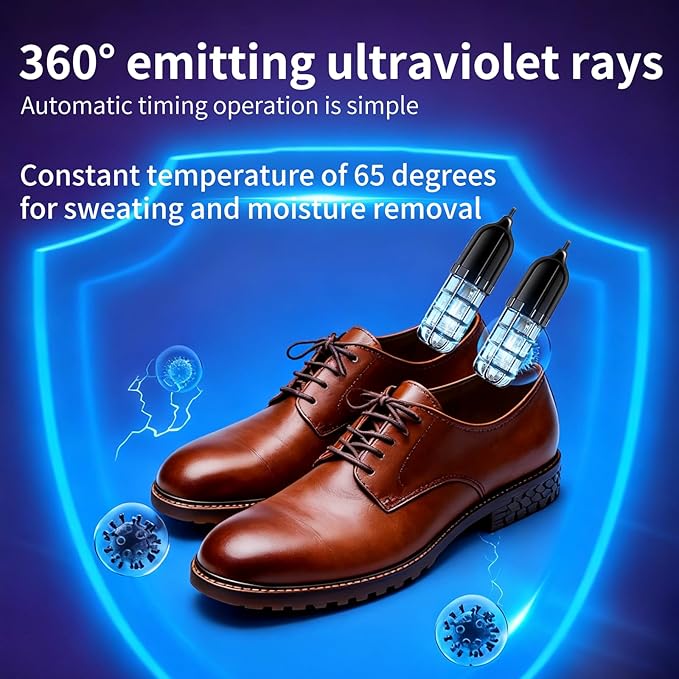 UV Light, UV Shoe Sanitizer, Ultraviolet Shoe Deodorizer, 360°Ultraviolet Bulb Design, Smart Timing Ultraviolet Light Sterilizer for Boots, Sneakers and Dress Shoes(Black)