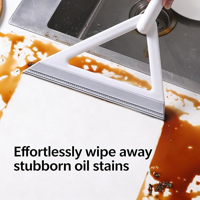 Magic Broom with Squeegee, Silicone Rubber Floor Sweeper for Pet Hair, 2-in-1 Wet Dry Cleaning Broom, Streak-Free Window Glass Cleaner, Adjustable Handle for Kitchen, Bathroom, Hardwood Floors