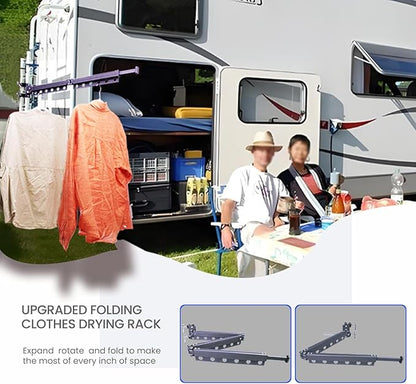 RV Clothes Drying Rack, 35 Inch Telescopic Trapezoid Laundry Hanger, Aviation Aluminum, Foldable & Rustproof, 50 LBS Load Capacity, Portable & Easy to Install for RV, Camper
