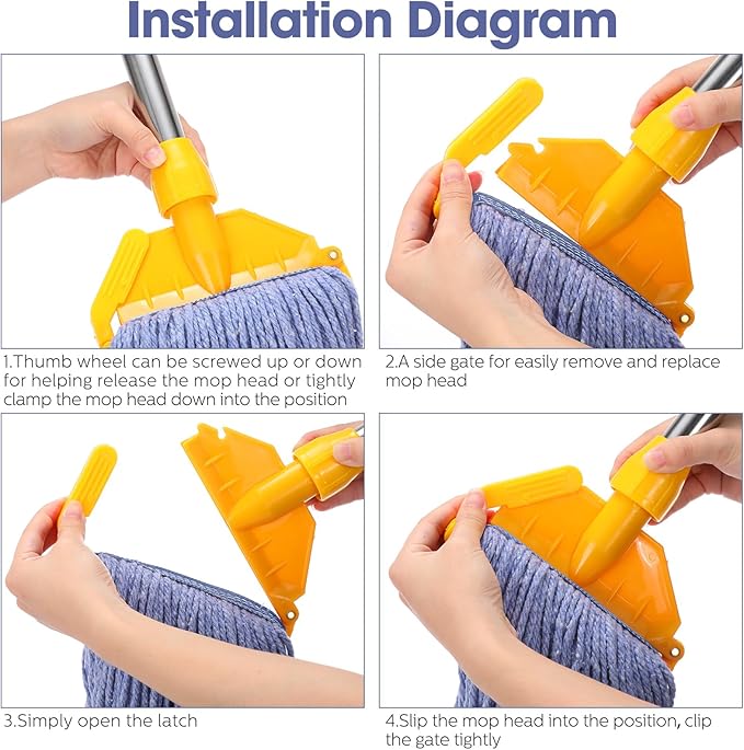 Eccliy 6 Pack Mop Heads Replacement Commercial Industrial Mop Heads Heavy Loop End Cotton String Heavy Duty Refills Wet Washable Refills for Home General Floor Cleaning (Blue,Orange)
