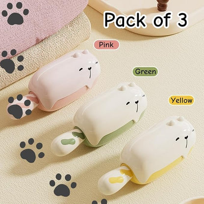 3 PCS Bear Lint Roller 2-in-1 Washable Sticky Ball Remover Fabric Sofa Shaver for Home Pet Owners Travel Wardrobe Cleaning Use