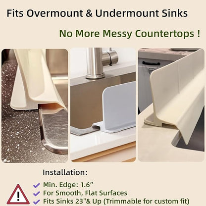 Sink Splash Guard for Kitchen, Splatter Screen & Silicone Water Guard with High Wall, Sink Edge Protector and Backsplash Guard, Easy to Install and Clean for Faucet and Countertop Area (Gray, 23")