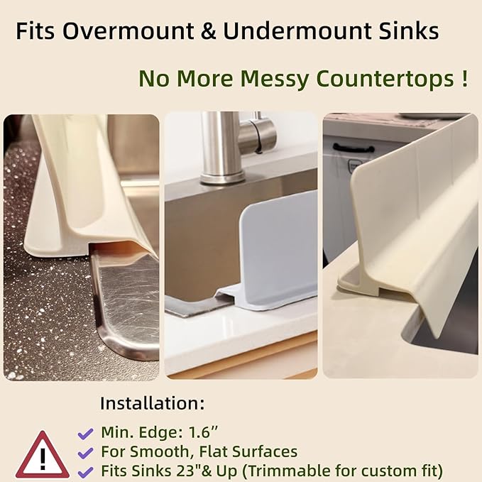 Sink Splash Guard for Kitchen, Splatter Screen & Silicone Water Guard with High Wall, Sink Edge Protector and Backsplash Guard, Easy to Install and Clean for Faucet and Countertop Area(Cream, 23")