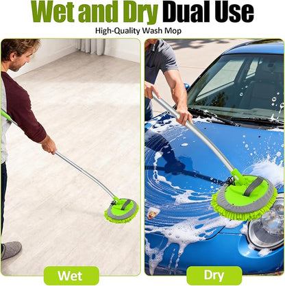 15° Curved Car Wash Brush with Long Handle 43" Extension Cleaning Mop Exterior Interior Carwash Duster 3-Section, 90° Pivoting Extralarge Microfiber Head for Scratch-Free Car, SUV & Truck