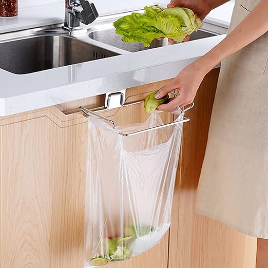2 Pcs Large Stainless Steel Trash Bag Holder for Cabinets, Cupboards, Under Sink, Garbage, Kitchen Waste, Silver