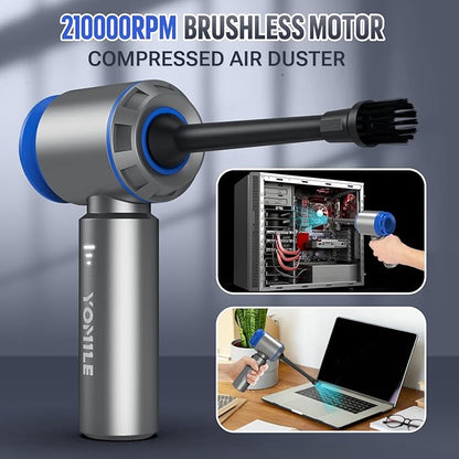 Compressed air Duster, Yomile 2 in 1 180000RPM Cordless Air Duster with Mini Car Vacuum, 9000mAh Battery Dust Blower for Keyboard Cleaner,Rechargeable Air Blower AIC Can for Office Computers