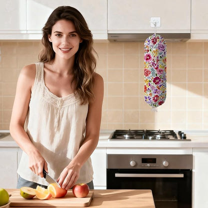 Plastic Bag Holder Dispenser, Plastic Grocery Bag Organizer & Wall Mount Paper Trash Bags Saver Storage for Kitchen Home Pantry Decor, Colorful Floral Kitchen Decor Shopping Bags Storage Dispenser