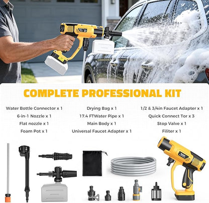 Ecarke Portable Car Cleaning Tool Compatible with Dewalt 20V Battery, 6-in-1 Nozzle & Foam Cannon, 3-Speed Adjustment, 5m Hose, Brushless Motor for Car Floor, Patio, Fence(Tool ONLY, NO Battery)