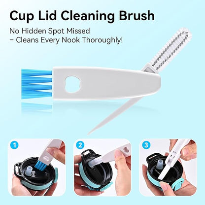 SLUXKE Long Handle Bottle Brush Set with Straw Cleaner Brush and 3 in 1 Cup Lid Cleaning Brush, Water Bottle Cleaner with Stainless Steel Handle for Cleaning Cup, Water Bottles, Tumblers, Baby Bottles