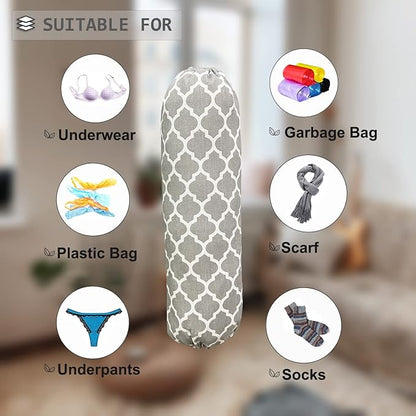 SYIPO Wall Mount Plastic Bag Organizer, Shopping Bags Carrier, Washable Large Grocery Bag Storage Dispenser for Home Kitchen Travelling, Free Adjustment with Drawstring (Grey Lantern)