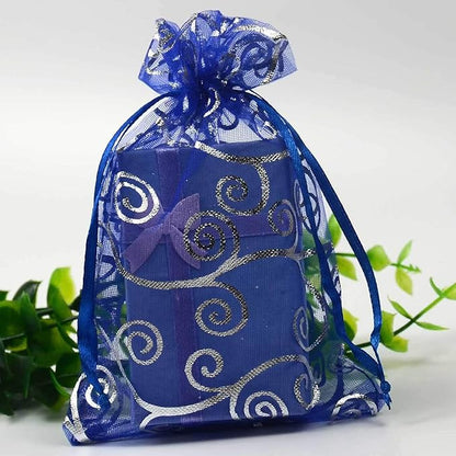100 Pieces Per Pack 5x7 inch Gift Wrap Bags Blue Rattan, Organza Sheer Transparent Fabric, Drawstring Treat Bags for Baby Shower Favor, House Party Favors, Bridal Shower Favors, Lipsense Holder, Toys
