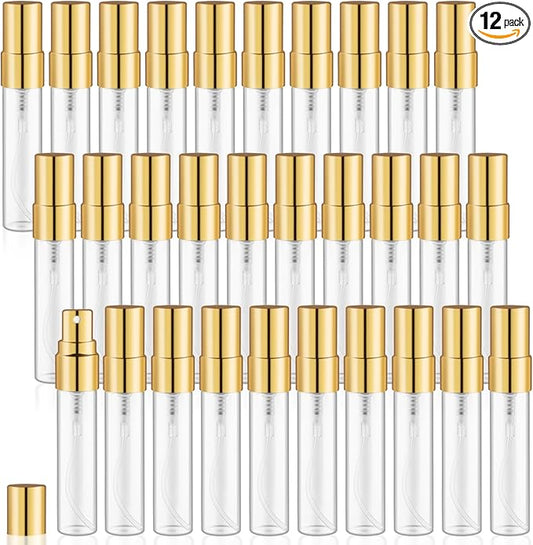 30 Pack Empty Mini Glass Spray Bottle Refillable Fine Mist Perfume Atomizer Portable Travel Sample Spray Bottles Containers For Perfume Essential Oils Cosmetics Liquid (clear bottle, 5ml)