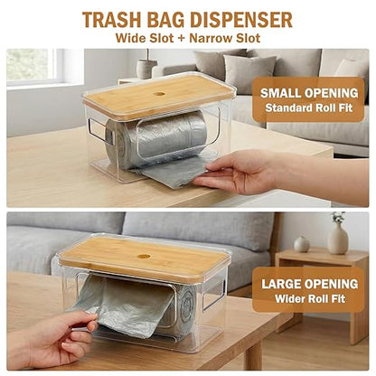 Trash Bag Dispenser, Stackable with Bamboo Top – Extra Large Garbage Bag Holder & Under Sink Organizer for Kitchen, Laundry Room, Pantry Organization and Storage