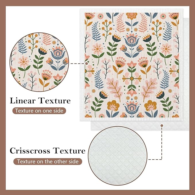 5 Pack Mixed Farmhouse Flower Swedish Kitchen Dishcloths Dish Towels, Country Garden Dish Towels for Kitchen, Swedish Dishcloth, Paper Towels Reusable, Dish Cloth Towel Cleaning Wipe for Home