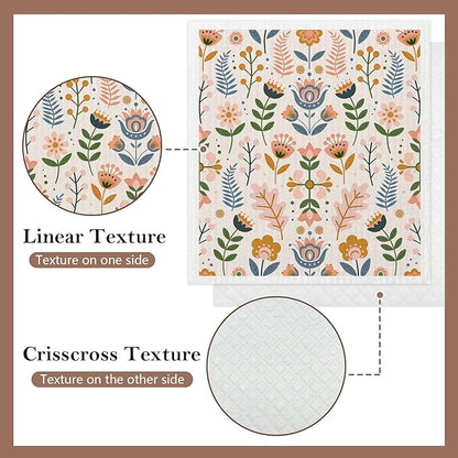 5 Pack Mixed Farmhouse Flower Swedish Kitchen Dishcloths Dish Towels, Country Garden Dish Towels for Kitchen, Swedish Dishcloth, Paper Towels Reusable, Dish Cloth Towel Cleaning Wipe for Home
