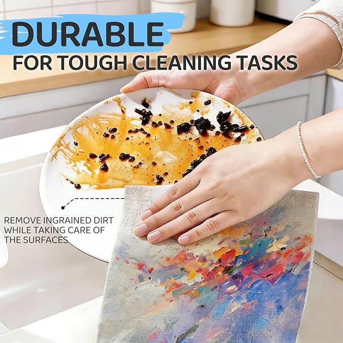 Swedish Dishcloths 5 Pack, Reusable Absorbent Kitchen Cleaning Cloths, Eco-Friendly Quick Dry Dish Towels for Dishes, Countertops & Household Cleaning (Oil Floral)