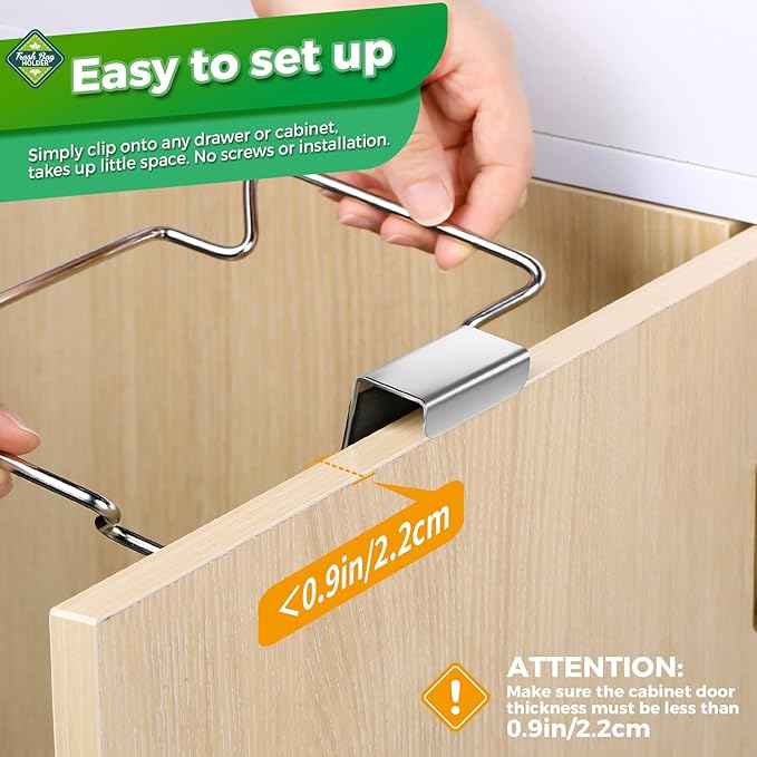Trash Bag Holder,2 Pack Trash Bag Holder for Cabinet Door and Cupboards,Stainless Steel,Plastic Bag Holder Under Sink,Use for Kitchen,Bathroom,Camper,Rv