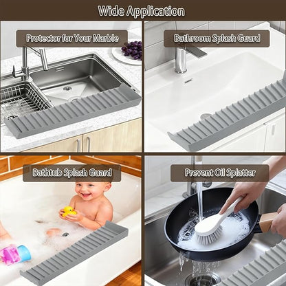Silicone Sink Edge Protector with Suction Cup 4" x 20",Kitchen Sink Splash Guard for Kitchen, Bathroom Sink, Steel, Granite, Quartz Countertops,Multifuctional Sink Accessories (Gray)