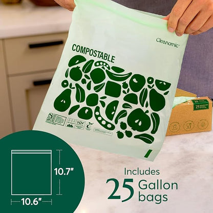 Cleanomic Compostable Zip Sandwich Bags - Leak Resistant, Gallon, Quart, Sandwich, Snack - 125 Count