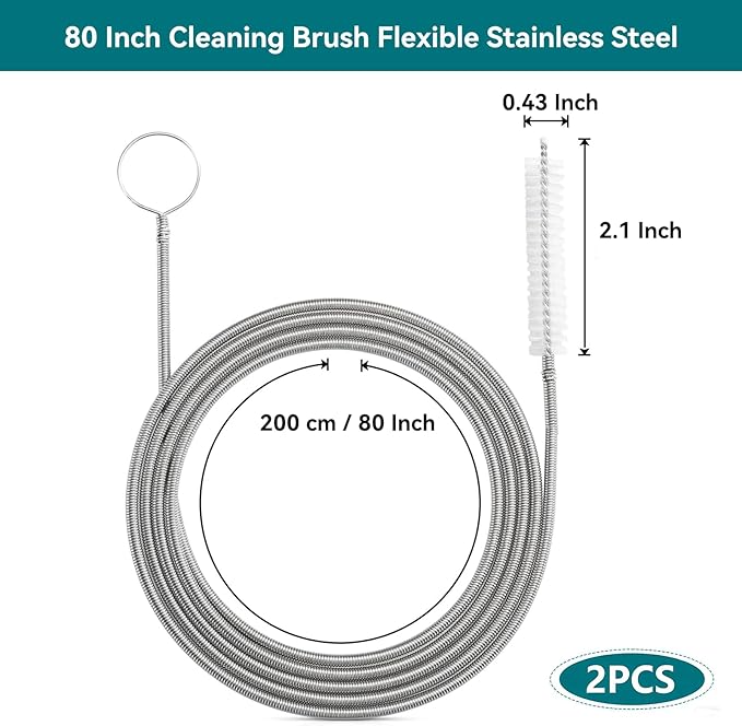 2 Pack 80 Inch Flexible Drain Brush, Sunroof Drain Cleaning Tool for Ice Maker, Refrigerator & AC Drain Line