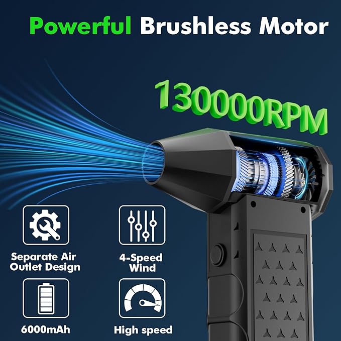 Compressed Air Duster,130000RPM Electric Air Duster with Detachable Nozzle, Star Shaped Portable Dust Blower,4 Gears High-Speed Mini Blower,Hand Held Jet Fan for PC,Keyboard,Car,Snow,Barbecue