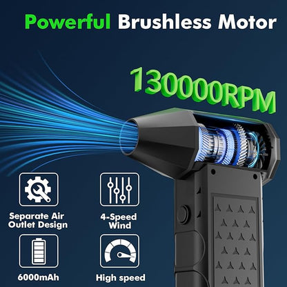Compressed Air Duster,130000RPM Electric Air Duster with Detachable Nozzle, Star Shaped Portable Dust Blower,4 Gears High-Speed Mini Blower,Hand Held Jet Fan for PC,Keyboard,Car,Snow,Barbecue
