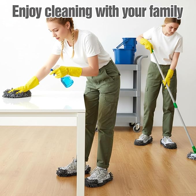 10 Pcs Mop Slippers Socks Floor Cleaning, 5 Pairs Microfiber Shoe Covers Dust Soft Washable Reusable Foot Socks for Woman Man House Kitchen (Grey)