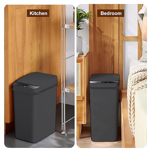 3 PACK - Bathroom Trash Can with Lid - 2.5 Gallon Automatic Trash Cans Touchless - Bedroom, Office - Small Smart Garbage Can - Electric, Narrow - Motion Sensor Trash can Bathroom ( Matte Black )