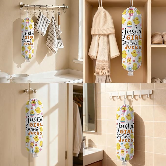 Plastic Bag Holder Dispenser, Duck Plastic Grocery Bag Organizer & Wall Mount Paper Trash Bags Saver Storage for Kitchen Home Pantry Decor Just A Girl Who Loves Ducks Decor