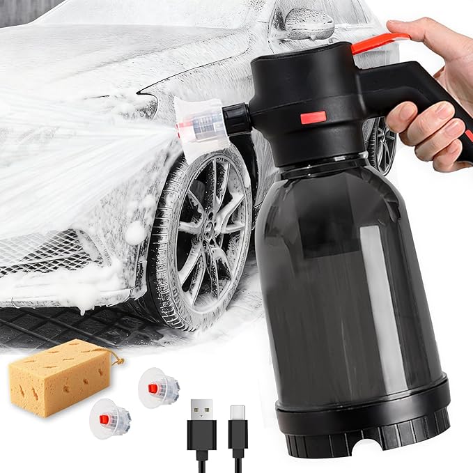 Electric Foam Sprayer for Car Washing, 130 PSI USB Rechargeable Cordless Foam Cannon, 2L Foam Pump Sprayer 2026 New Upgrade Black