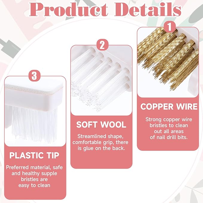 4pcs Nail Drill Wire Cleaner Brush Art Nail Bit Cleaning Brush Drill Bit for Nail Salon, Acrylic Nail Brush Tool Nail Tech Essentials Equipment Gel Nail Accessories