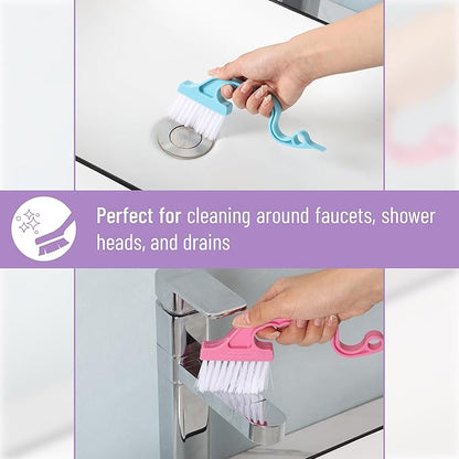 Slick- Window Track Cleaning Brush, 2 Pack, Blue/Pink Ergonomic Handle, Built-in Scraper, Multipurpose, Window Track Cleaning Tools