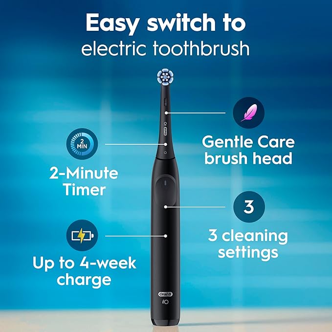 Oral-B Rechargeable Electric Toothbrush, iO Limited Simple Clean, 3 Cleaning Modes, Automatic Pressure Sensor to Protect Gums, Travel Case, Night Black