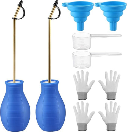 2 Pack Diatomaceous Earth Powder Duster, 8OZ Garden Powder Applicator Dispenser with Long Metal Tube, Bulb Duster Sprayer for Home Organic Gardening Agricultural Supply(Blue)