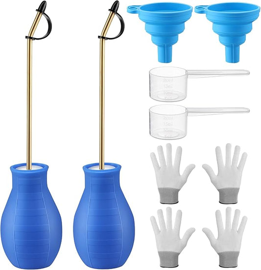 2 Pack Diatomaceous Earth Powder Duster, 8OZ Garden Powder Applicator Dispenser with Long Metal Tube, Bulb Duster Sprayer for Home Organic Gardening Agricultural Supply(Blue)