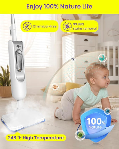 6 IN 1 Steam Mop for Floor Cleaning, Effortless Ergonomic Design Handheld Steam Cleaner, Floor Steamer for Hardwood and Tile, 1500W High Power, 16.4ft Cord, 400Ml XL Tank, 2 Washable Pad