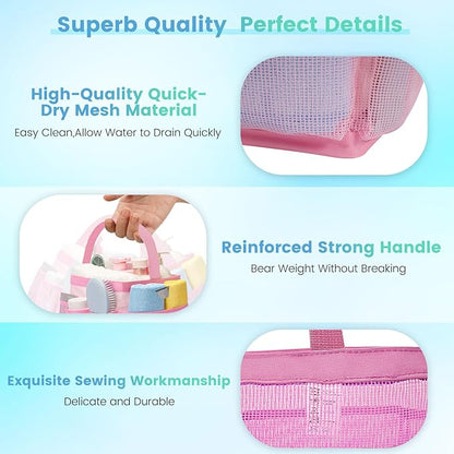 Shower Caddy Portable for College Dorm Room Essentials for Girls with 9 Pockets,Large-Capacity Shower Basket,Quick Dry Toiletry Tote Bag,Outdoor Gym,Travel,Swim,Beach Camping Essentials-Black and Pink