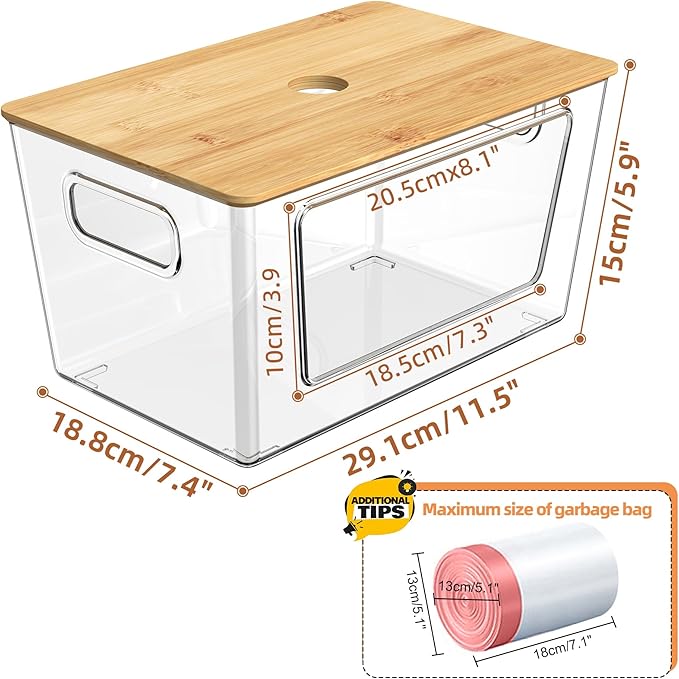 iEGrow 3 Packs Trash Bag Holder,Stackable Trash Bags Dispenser with Bamboo Lid,Extra Large Garbage Bag Holder for Kitchen, Laundry Room,Under Sink Storage Organization