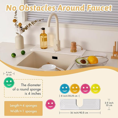16" Faucet Mat for Kitchen Sink, Long Diatomite Fast Drying Stone Sink Tray, Super Absorbent, Prevents Moisture Buildup, Durable Protector for Kitchen Bathroom Counter, Gift for Housewarming, White