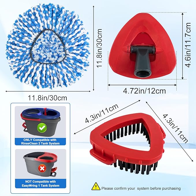 Mop Replacement Heads for O Cedar RinseClean 2 Tank System,2 Microfiber Mop Head Refills,1 Scrubber mophead and 1 Mops Base Combo Set for O-Cedar 2 Tank,MOp Replace Heads for Wet/Dry Floor Cleaning