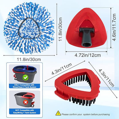 Mop Replacement Heads for O Cedar RinseClean 2 Tank System,2 Microfiber Mop Head Refills,1 Scrubber mophead and 1 Mops Base Combo Set for O-Cedar 2 Tank,MOp Replace Heads for Wet/Dry Floor Cleaning