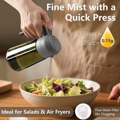 SWEET VIEW Olive Oil Dispenser and Oil Sprayer – 16oz/470ml Glass Light-Proof Oil Pourer for Kitchen, Air Fryer, Cooking, Salad, and BBQ