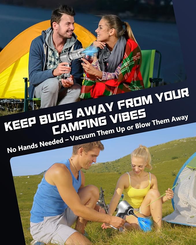 Camping Vacuum Cleaner – Cordless Handheld 6kPa Suction for Tents, Cars, and Outdoor Gear – Sucks Up Bugs, Inflates Pillows, Blows Campfires – Lightweight & Portable, 0.66 lb