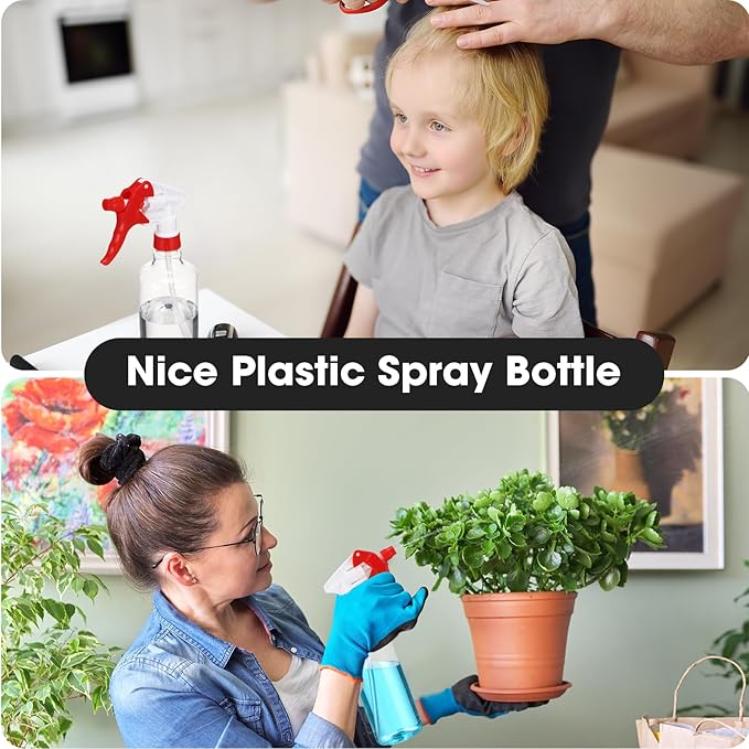Eccliy 12 Pcs 16 Oz Plastic Spray Bottle, Adjustable Empty Reusable Sprayer for Cleaning, Planting, Water, Bathroom and Kitchen, BBQ, Commercial and Residential (Clear,Red)
