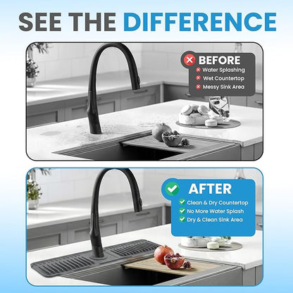 24 Inch Silicone Sink Splash Guard with Drain Cleaning Sticks (2 Pack) – Faucet Mat for Kitchen Sink, Food-Grade Silicone Drying Mat, Hair & Food Clog Remover for Kitchen & Bathroom