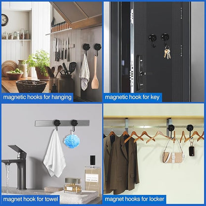LOVIMAG Hooks, 120lbs+ Magnetic Magnet Hook 2025 Cruise Cabin Ship Essentials Heavy Duty Strong Refrigerator Fridge Hanging for Classroom Beach Vacation Kitchen Grills Home Mug Hanger (8 Pack), Black