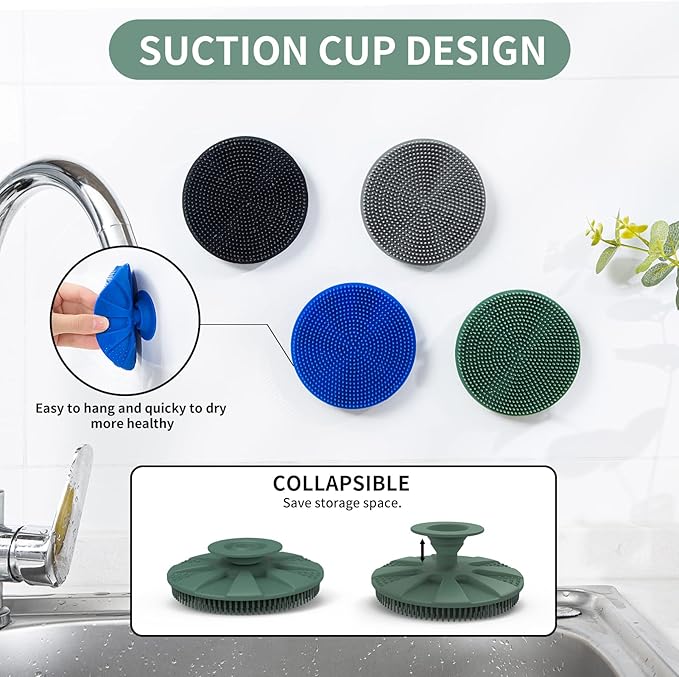 Silicone Sponge, BEAUTAIL Non-Scratch Scrub Sponges, for Washing Dishes and Cleaning Kitchen, Long Lasting and Reusable Dishwashing Scrubber, Suction Up Hang Designed, 2 Pack, Black+Olive Green