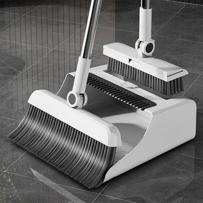 3-in-1 Broom and Dustpan Set - Stainless Steel Handle Floor Cleaning Kit for Home & Office, Space-Saving Storage Design