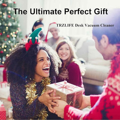 TRZLIFE Mini Desk Vacuum, 2 AA Battery Powered Must-Have Office Accessory for Crumbs and Tiny Debris from Desktop, Countertop, Ideal Gift, White
