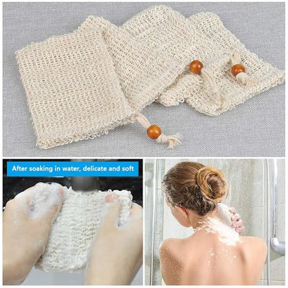 BUYGOO 20 Pack Soap Exfoliating Bag, Natural Soap Saver Hand Made Sisal Mesh Soap Bag Bar Soap Bag with Drawstring for Bath & Shower Use